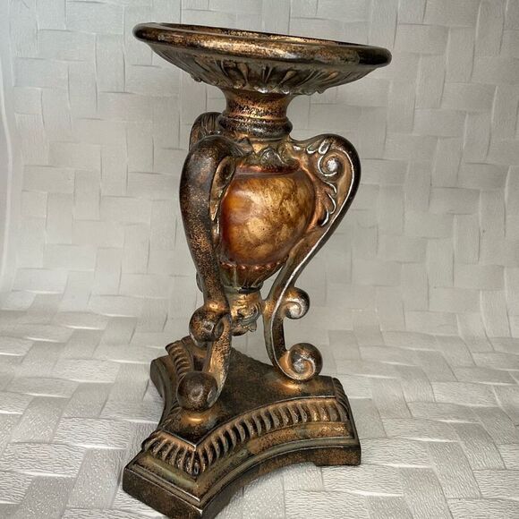 Vintage Antique Heavy Candlestick Holder 7 3/4” Tall Beautiful‎ Ornate - Picture 2 of 8